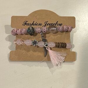 Pink and Brown Beaded Bracelet Set